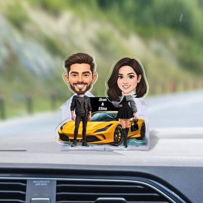 Personalized Couple Bobblehead Caricature Gift for Husband, Wife, Girlfriend, Boyfriend & Friends Solar Powered Moving Head Couple Gift for Birthday (Racing Car Couple)